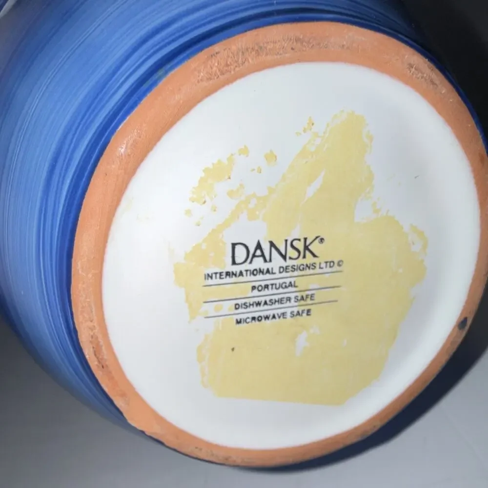 Dansk Stoneware Creamer, Striped Blue Yellow White, Portugal, DW/MW Safe
